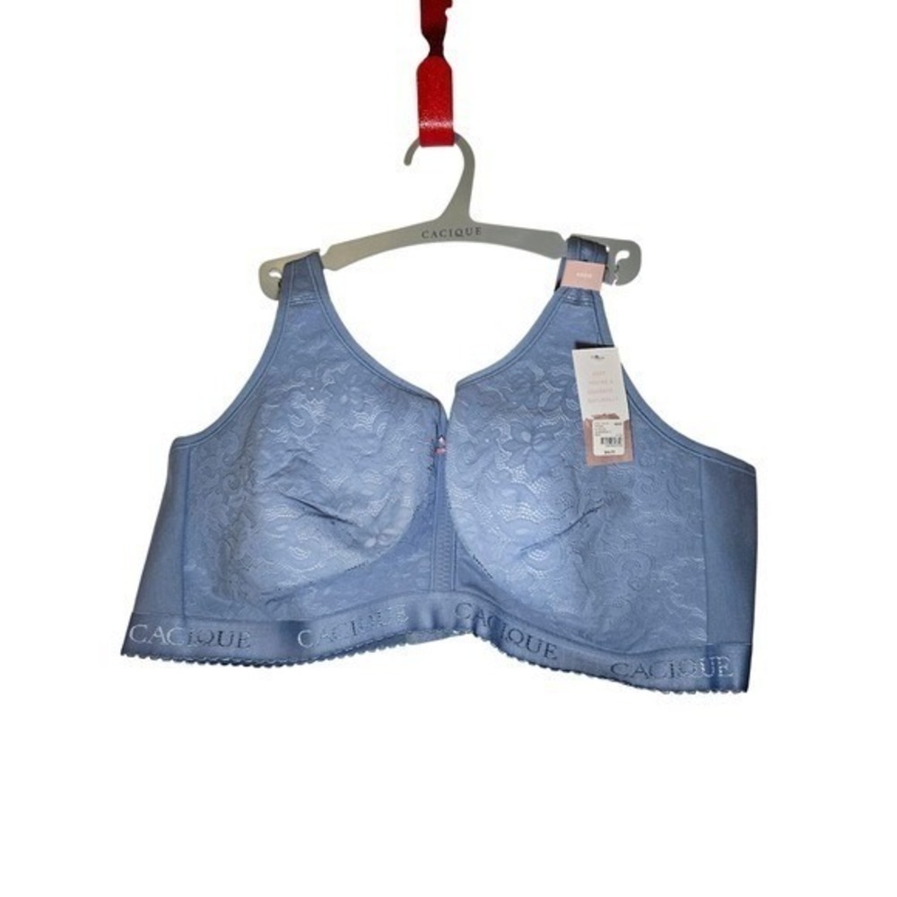 Cacique‎ Cotton Collection Lightly Lined No Wire Bra 48DD Blue Lace Front Close
